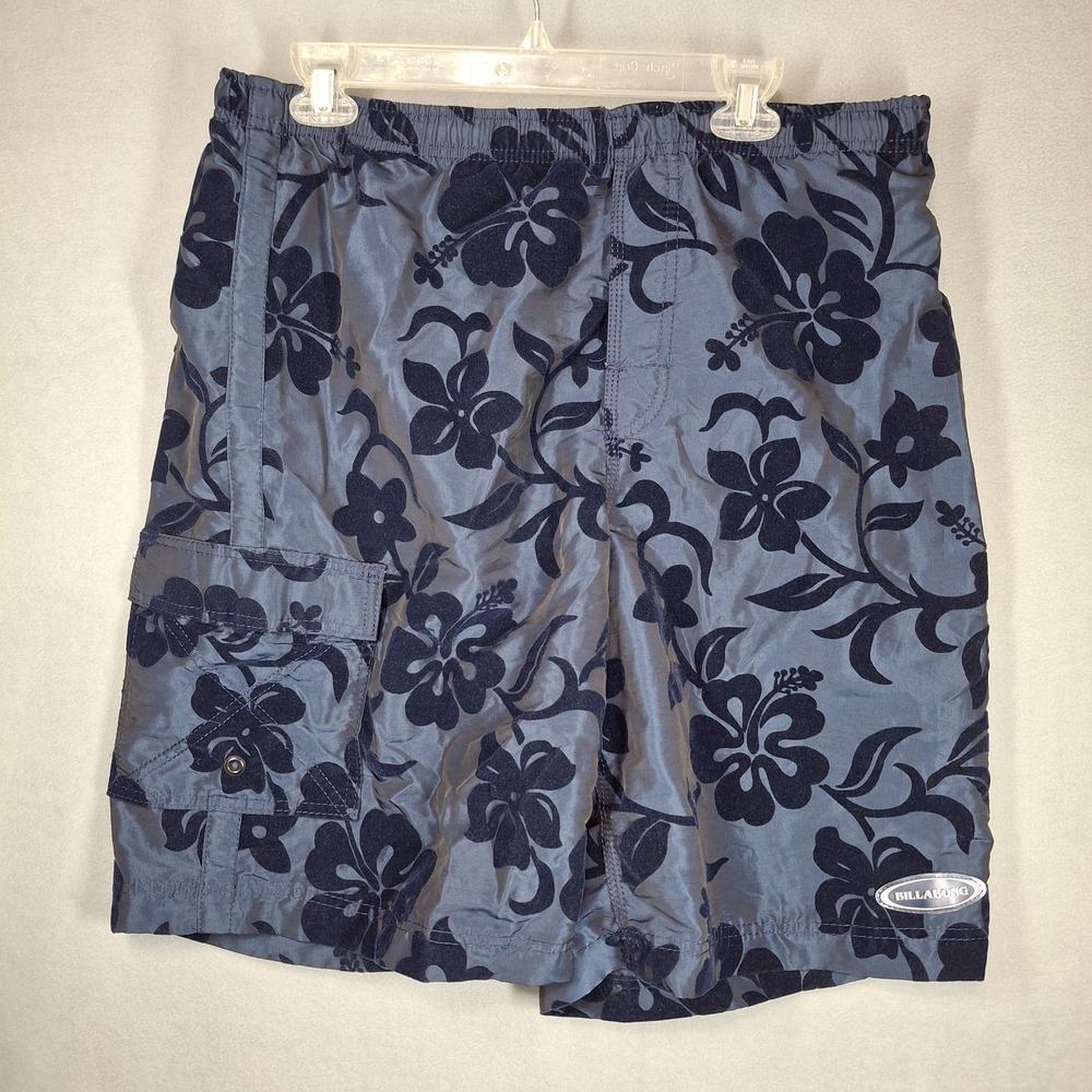 Vintage Billabong Board Shorts Nylon Hawaiian Floral Made in USA Size‎ 36 Navy